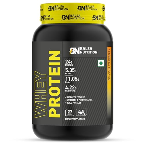 Balsa Nutrition Whey Protein Powder- 907g, 33g per Serving (Strawberry Flavor) | For Muscle Growth, Workout & Performance Recovery, Weight Management, Powerful Antioxidant | Non- GMO, Gluten Free