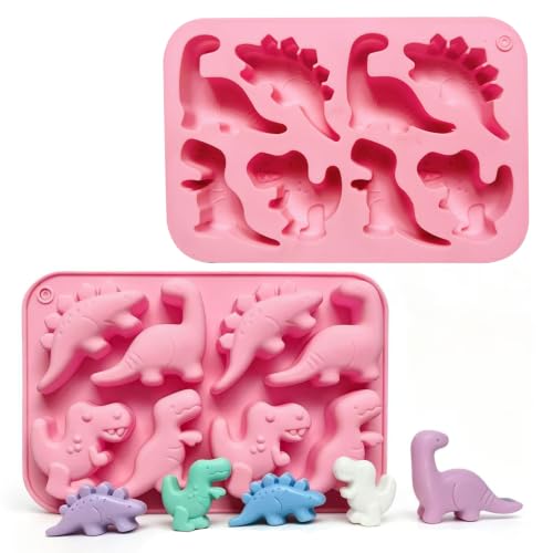 2Pcs Silicone Dinosaur Molds Pink Dinosaur Shapes Set for Chicken Nuggets Ice Cubes Mousse Cakes Chocolate Pastries Jellies Egg Tarts Creative Baking Tools Party Snacks Supplies