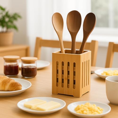 SUWORS Bambu Mutfak Organizeri, Kare 10×10 cm, Pencereli Ahşap Düzenleyici Kutusu - Görsel 4