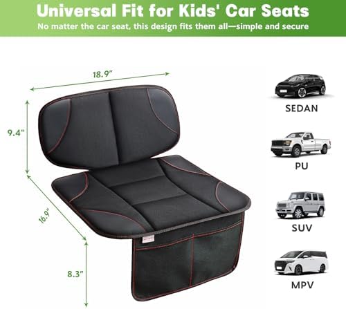Siivton Kids Booster Seat Protector Mat, Thick, Anti-Slip, Waterproof, with Mesh Pockets for Toys & Snacks, Fits Most Cars, Black - 2 Pack - 4