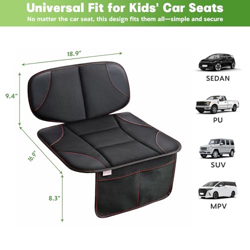 Siivton Kids Booster Seat Protector Mat, Thick, Anti-Slip, Waterproof, with Mesh Pockets for Toys & Snacks, Fits Most Cars, Black - 2 Pack - Thumbnail 5