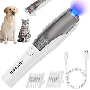 Dog Fur Trimmer with Vacuum,Cordless Pet Vacuum Trimmer for Dog,Silent Paw Vacuum Clippers with 20 mm Widen Blade,Pet Hair Vacuum Clippers for Dogs Paws,Eyes,Ears,Face,Private Parts (White)