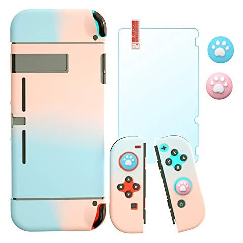 Pink and Blue Case for Switch, Dockable Case for Switch with Screen Protector and Thumb Grips Cover