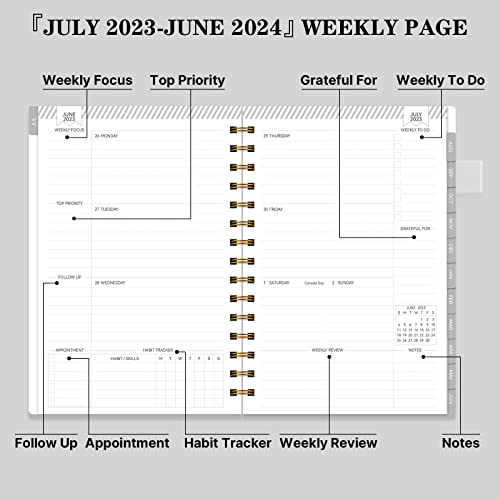 Allgod Academic Planner 2023-2024 Daily Weekly And Monthly Planner 2023-2024 Agenda, July 2023-June 2024, B5 2023 Calendar Planner Notebook With 12 Monthly Tabs, Waterproof Cover 7"×10" Black & Gray #TOP3