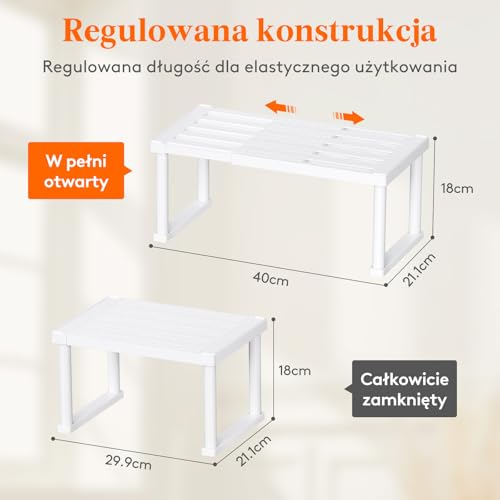 Organizer półek do szafek Lifewit, rozszerzalne półki kuchenne, plastikowe półki do przechowywania w spiżarni i stojak na przyprawy, zestaw 1, biały