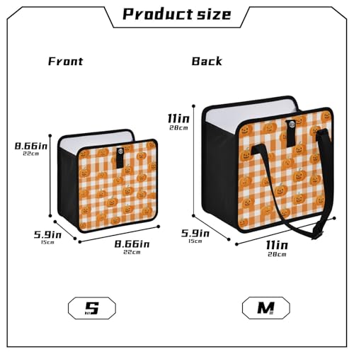 Image of Car Trash Can Organizer Bin with Adjustable Strap for Back Front Seat Console Waterproof Leakproof Collapsible Portable 8.66 Inch Halloween Orange Plaid Pumpkin Heads