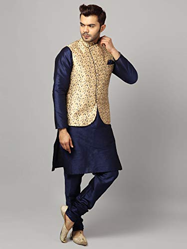 Image of Uri and MacKenzie Men's Silk Blend Kurta Churidar Pyjama with Stylish Nehru Jacket