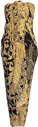 Sarong Wrap from Bali Your Choice of Design Beach Cover Up (Elephant Tree of Life Gold/Black)