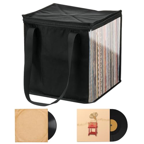 Tiajingzi LP Vinyl Record Storage Case, 12 Inch Record Box with Handle, Records Box LP Records Organizer Carrying Bag with Lids, Portable VinylRecord StorageCase, Storage Bag Dustproof Vinyl Albums
