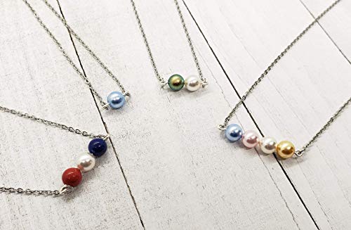 Handmade Swarovski Birthstone Pearl Necklace, Personalized Pearl Birthstone Necklace, Silver 1 to 6 Pearl Necklace, Horizontal Bar Necklace, Gift for Mom, Gift for Grandma, Generation Necklace