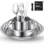 Lafuntar Camping Plate, Bowl, Cup & Cutlery Set - 8-Piece Dinner Set for Travel & Outdoor