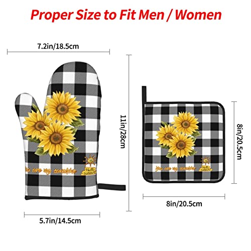 Sunflower Black And White Squares Oven Mitts Heat Resistant Kitchen Oven Gloves With 2 Pot Holders Bbq Gloves For Kitchen… #TOP1
