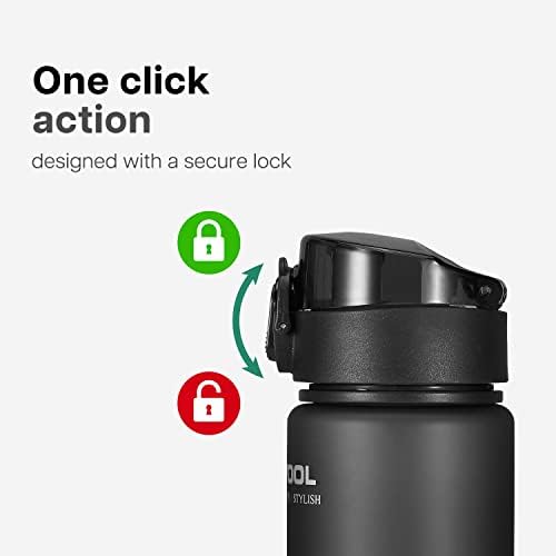 ANGVOOL Water Bottle 500ml, Tritan Leak Proof BPA Free Flip Top Sports Drink Bottles for Gym, Cycling, School Kids & Work, Grey