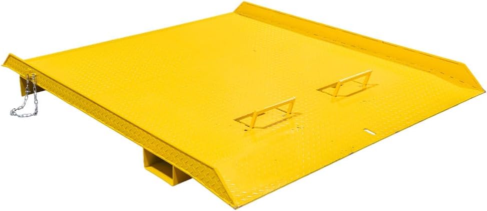 Mytee Products 84" x 96" Heavy Duty Shipping Container Ramp w/Fold-Down Loop Flips, Safety Chain & Pin - Forklift Compatible - 15,000 lbs - Spray Paint Coated Steel - Yellow