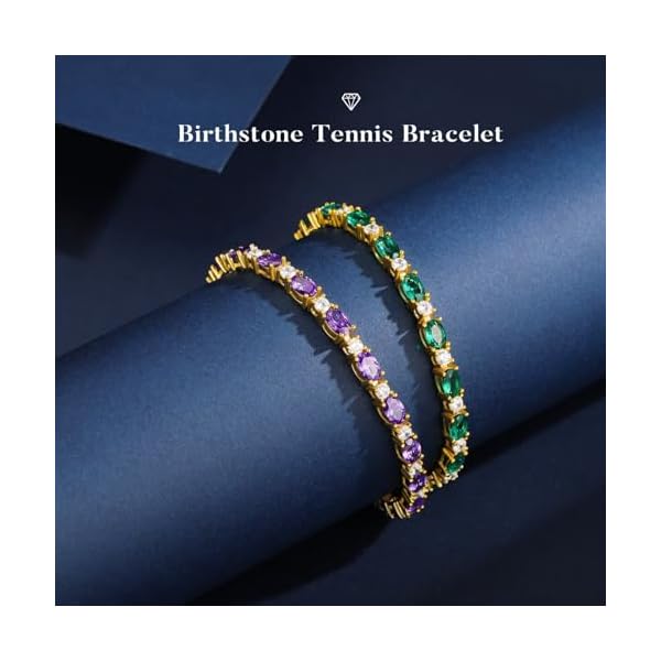 Iefil 14K Gold Plated Tennis Bracelets for Women - 925 Sterling Silver Birthstone Bracelet, Anniversary Birthday Gifts for Women, Jewelry Gifts for Woman Her, 6.5"-7" - Image 4