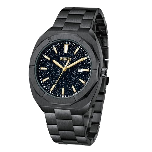 BUREI Fashion Quartz Watch for Men Watch Analog Date Watch with Stainless Steel Band Waterproof Classic Watches for Men