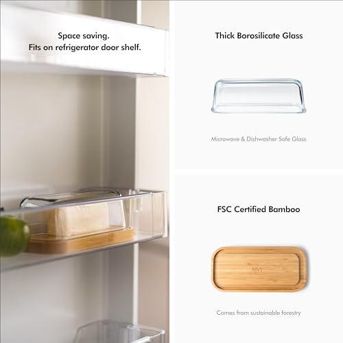 Kivy Glass Butter Dish With Airtight Lid That Keeps Butter Soft - For Countertop And Refrigerator Door Shelf - Butter Tray With Lid Fridge - Butter Holder For Counter - Covered Butter Dishes thumb #3