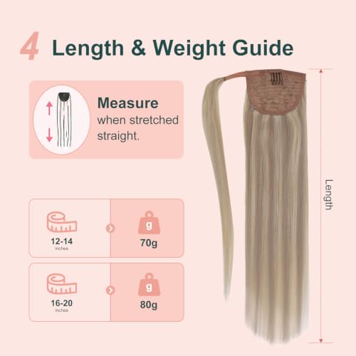 Image of Easyouth Pony Tail Extensions, 18 Inch 80G, Blonde Human Hair Ponytail Extension, Ash Blonde Highlight Blonde, Real Hair Ponytail Extension, Lightweight Wrap Around Ponytail Hair for Women