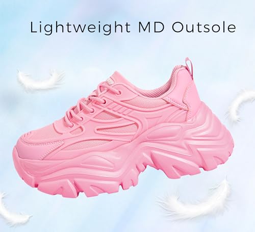 Image of LUCKY STEP Chunky Sneakers for Women Platform Tennis Fashion Dad Shoes Mesh Breathable Casual Wedge Lace Up Walking Sneakers