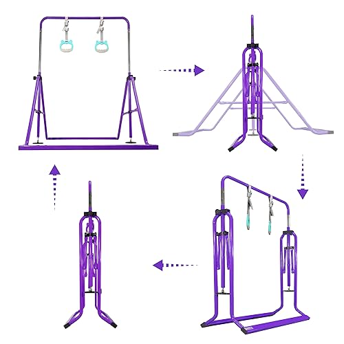 PreGymnastic Updated Folding Gymnastics Bar with Rings, Foldable Kip Bar with Sturdier Base, Gymnasitc Training Bar for Kids Ages 3-10, Gymnastic Horizontal Bars, Home Gym Equipment for Boys Girls - Thumbnail 4