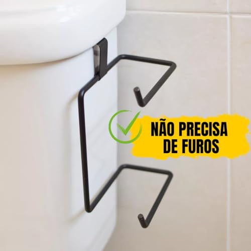 Suporte Para Papel Higiénico Duplo Cromado Para 2 Rolos PRETO Linha Premium