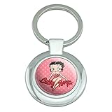 Betty Boop Pink Polka Dots Keychain Classy Round Chrome Plated Metal