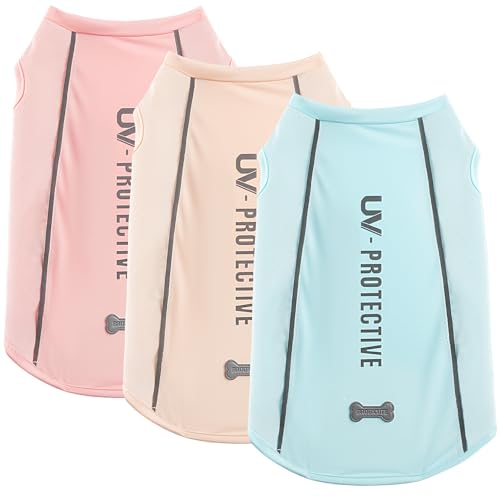 BAOBICUTE 3Pack Sunblock Dog Shirt Breathable Reflective Dog T-Shirt Lightweight Sun Protection Sleeveless Dog T Shirts for Small Medium Large Dogs Perfect for Summer Walks & Outdoor Adventures