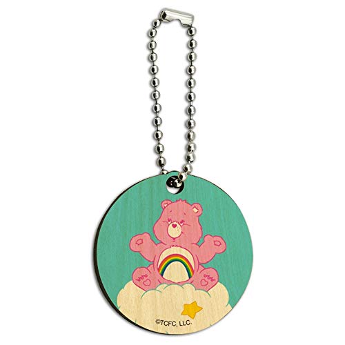 GRAPHICS & MORE Care Bears Cheer Bear Wood Wooden Round Keychain Key Chain Ring
