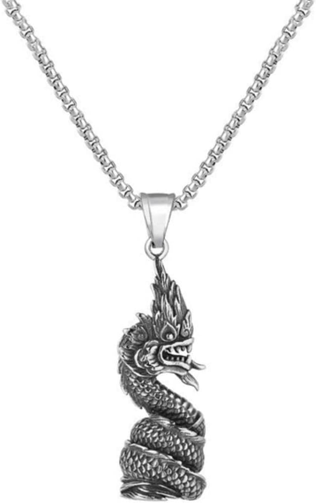 YAHOYA Jewelry Personality Retro Dragon Plate Yuzhu Mens Titanium Steel Pendant Stainless Steel Necklace