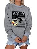 SLEITY Women Nasa Shirt Graphic Printed Sweatshirt Crewneck Long Sleeve Pullover Grey