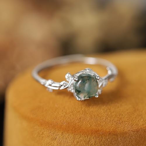 Natural Moss Agate Ring 925 Sterling Silver Round opening adjustable Green Moss Agate Ring Promise Ring Engagement Wedding Jewelry Gift for Women4