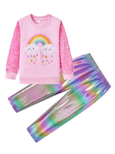 Image of RETSUGO Toddler Girls 2 Piece Outfits Long Sleeve Sweatshirt Leggings Pants Fall Winter Casual Clothes Sets 3‑8 Years