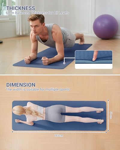 Good Nite Gymnastiekmat, yogamat, fitnessmat, antislip, trainingsmat, sport, turn, pilates, mat, vloerturnmat met draagriem, 183 x 61 x 0,6 cm (marine/blauw) - Afbeelding 3