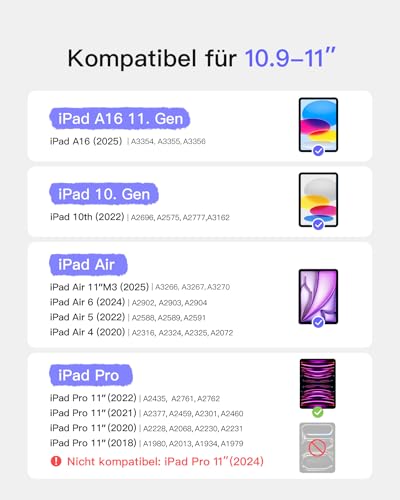Inateck iPad 11 Hülle mit Tastatur(A16 2025), iPad 10 Gen. Hülle mit Tastatur,für iPad Air 11\ M4/ M3/M2 (2026/2025/2024),Air 5/4, Pro 11,mit Touchpad und Stifthalter, Abnehmbar,QWERTZ,Classic N0001