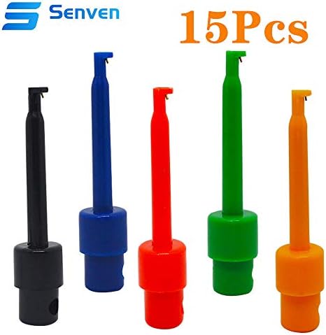 senvenelec 15pcs Multimeter Wire Lead Test Hook Clip Electronic Mini Test Probe Set, Red × 3 Blue × 3 Black × 3 Yellow × 3 Green × 3 for Repair Tool, Probe Grabber, ic Hook Testing Clip