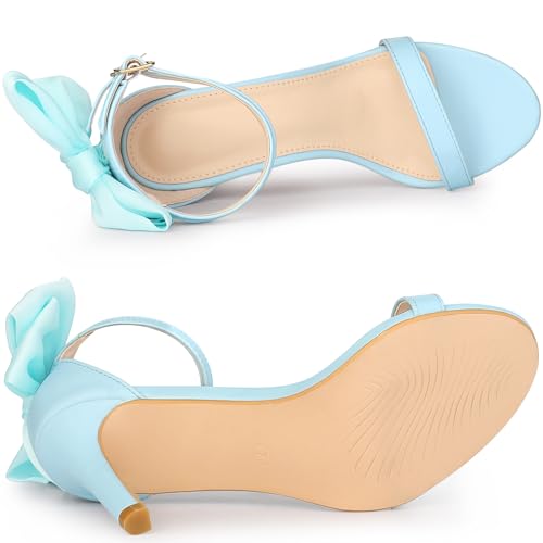 Allegra K Allegra K Women's Heel With Bow Back Open Toe Stiletto Sky Blue Heel Sandals 7 M US