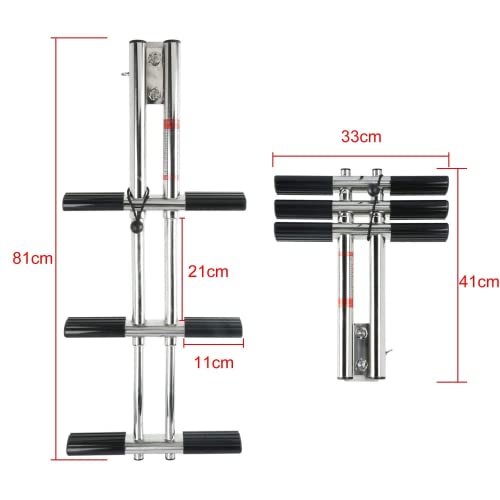 Dasmarine Heavy Duty 3 Steps Boat Marine Sport/Diver Ladder 316 Stainless Steel Dual Vertical Telescoping Tube With 2.5" Transom Mounting Extension Shim (3 Step Ladder) #TOP1