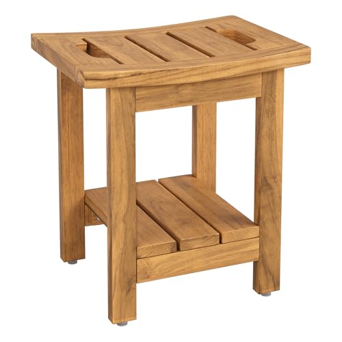 Compsia 14" Teak Shower Bench, Waterproof Teak Shower Stool with