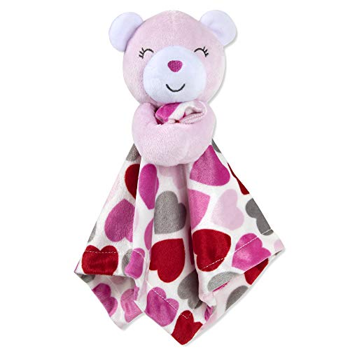 Image of Minky Animal Snuggler Lovey Blanket for Kids, Babies, Boys, Girls, Gender Neutral Security Blanket with Stuffed Animal (Pink Bear)