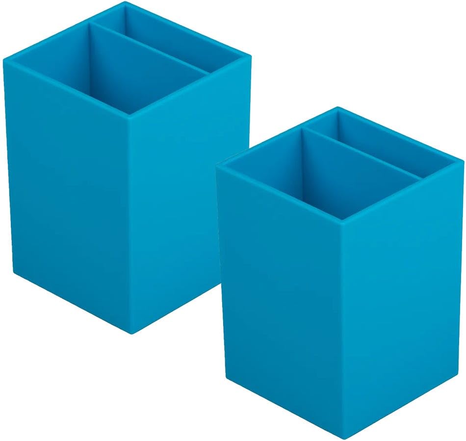 Image of JAM PAPER Plastic Pen Holders - Blue Desktop Pencil Cups - 2 /Pack