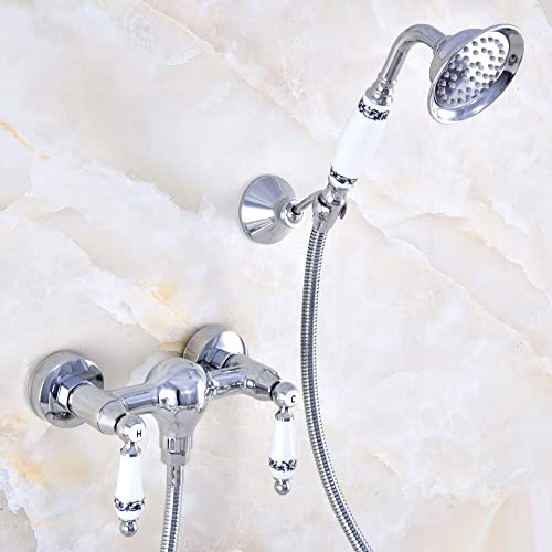 Ensemble de robinets de douche de salle de bains mural chrome poli mitigeur Zna781