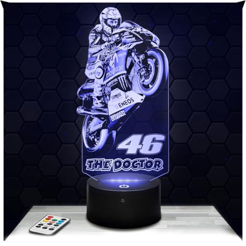 Lampephoto.fr - Lampe 3D GP moto Valentino Rossi 46 The Doctor Lampe 3D LED illusion, Idée cadeau Noël anniversaire garçon et fille effet hologramme 3D...
