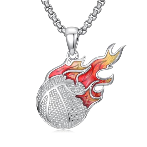Argent sterling 925 collier de basket-ball flamme pour homme de valeur