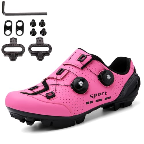 SDEQA Fahrradschuhe MTB Für Herren Damen, Fahrradschuhe Mountainbike Schuhe Kompatibel Mit SPD 2 Schrauben Mit Cleats, Unisex Radsportschuhe,Rosa,39 EU