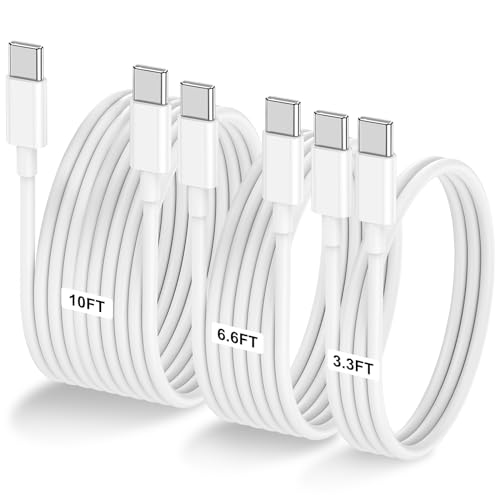 LOFPYE 3-Pack [3.3FT+6.6FT+10FT] 60W USB C to USB C Cable, Type C to Type C Cable,Fast Charging Cable for iPhone 17 16 15 Pro Plus Pro Max Air，for Galaxy S25, for iPad, for MacBook and More by LOFPYE - Used condition - US$9.79