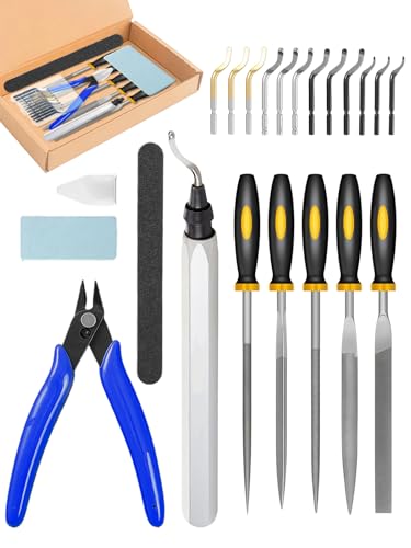 Esoes Entgrater 3D Druck, 3D Drucker Werkzeug 21 Stück mit Handentgrater, 12 Ersatzteilen, 5 Feilen, Seitenschneider, Schleifstab und Schleifblock