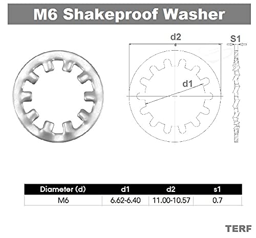 TERF® 30 Pcs Shake Proof Washer M6 Zinc Plated Steel Shakeproof Internal Tooth Star Lock Washers - Image 3