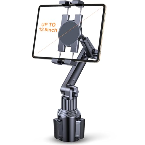 Coolpow Cup Holder Tablet Holder for Car【15' Height Adjustable】 Car Cup Holder ipad Car Mount for Truck Stand Car Tablet Holder Multi Angle Car Mount for All 4.7'-13' Apple iPad Samsung Galaxy Tab