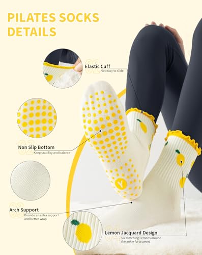 Image of Yawlsow Pilates Grip Socks for Women Yoga Grippy Socks Cute Barre Non Skid Athletic Crew Sticky Sock Workout Hospital