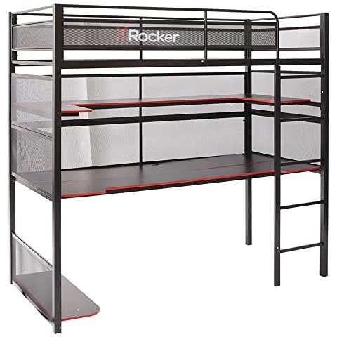 X Rocker Contra Mid-Sleeper Gaming Bed, with TV Mount and Safety Ladder, Customizable, 2113001, 78" x 51" x 74.9", Twin, Black Cover